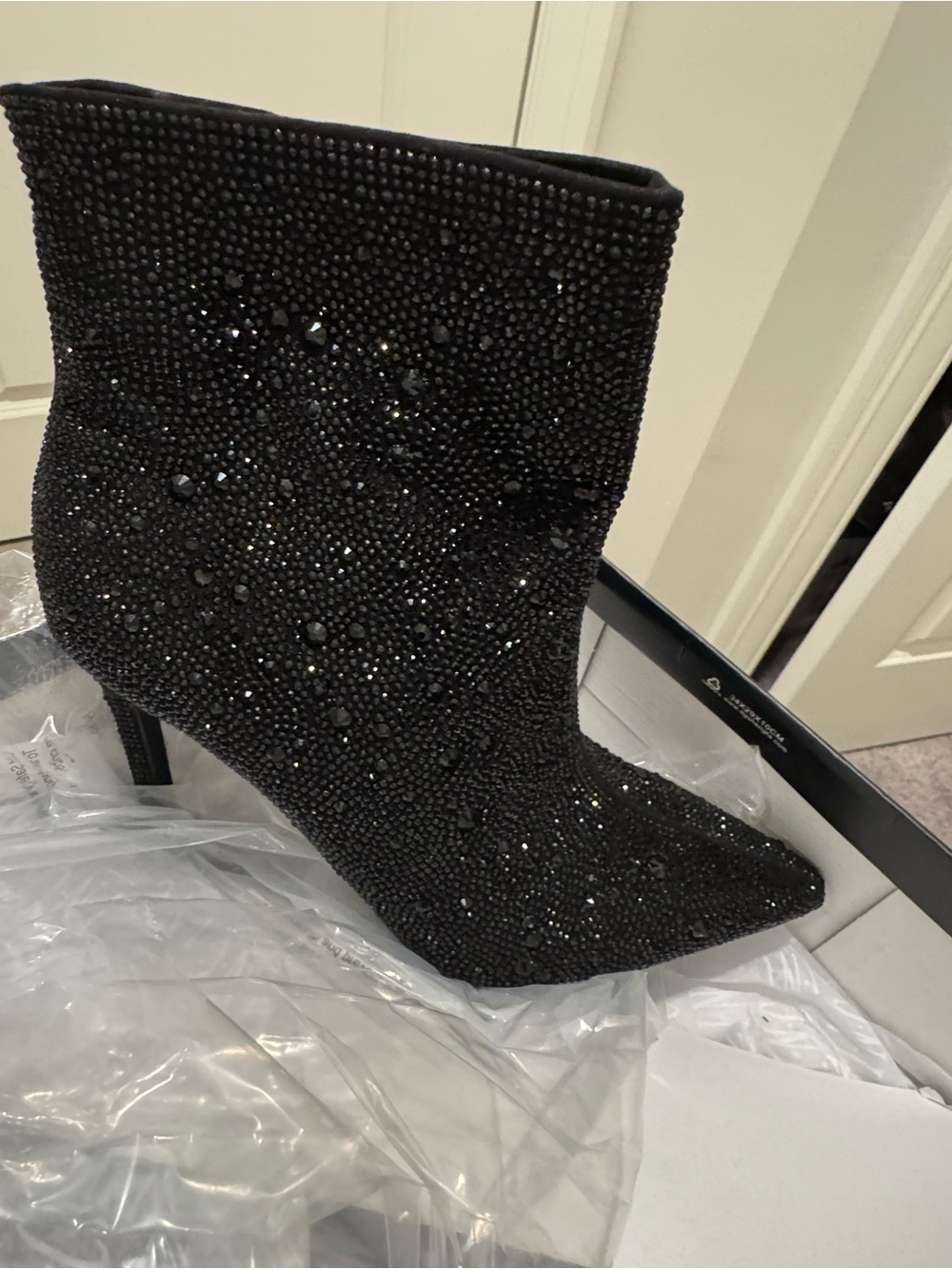 INC International Concepts Black Rhinestone boot Zip